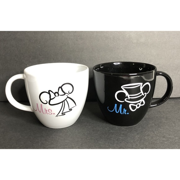 Disney Other - Tokyo Disney Mrs and Mr Mug Set Wedding Mickey Minnie Mouse White Black Ears Hat
